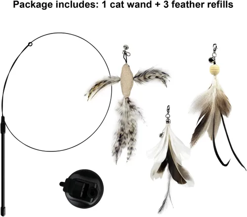 Miniatura 2 de TTcat Juguetes de varita para gatos con ventosa, juego interactivo de simulación de pájaro para gatos, juguetes para gatos, alambre de acero