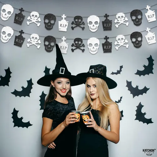 Miniatura 10 de KatchOn, Guirnalda de Halloween negra con purpurina, enorme, paquete de 10 unidades, guirnalda de decoración de fiesta de Halloween con recortes