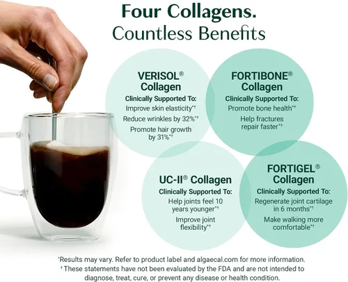 Miniatura 4 de ALGAECAL Paquete de calcio y colágeno: colágeno hidrolizado completo con verisol, fortibone y fortigel, más vitamina D3, K2, magnesio y minerales