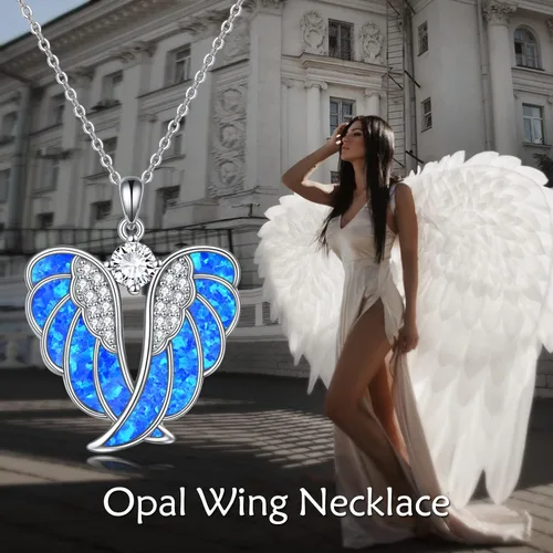 Miniatura 5 de YFN Collar de alas de ángel de plata de ley 925 con colgante de alas de ángel guardián collar de piedra natal para mujeres y niñas joyería de Navidad