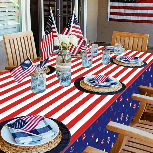 Miniatura 9 de Paquete de 4 manteles patrióticos del 4 de julio, decoraciones patrióticas para fiestas con bandera estadounidense, suministros para fiestas