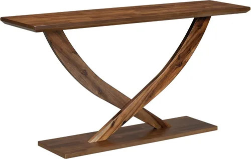 Miniatura 4 de Mesa consola de 57 pulgadas para entrada, moderna mesa de sofá, mesa de sofá rústica con diseño de patas cruzadas, mesa de chapa de acacia