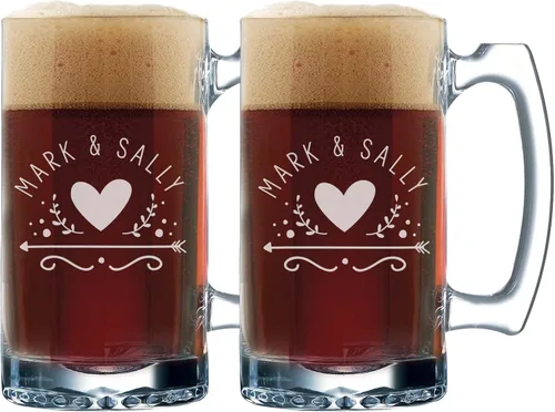 Miniatura 5 de My Personal Memories Juego de 2 vasos de vino, cerveza y whisky personalizados para parejas de 16 onzas (juego de 2 tazas de cerveza)
