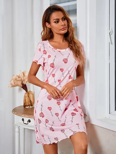 Miniatura 3 de Camisón de manga corta para mujer, con cuello redondo, con volantes, cómodo camisón