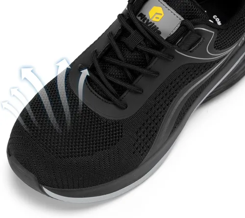 Miniatura 4 de FitVille Tenis de punta de acero mediana ancha para mujer, zapatos de punta de acero compuestos anchos a prueba de pinchazos, zapatos de trabajo