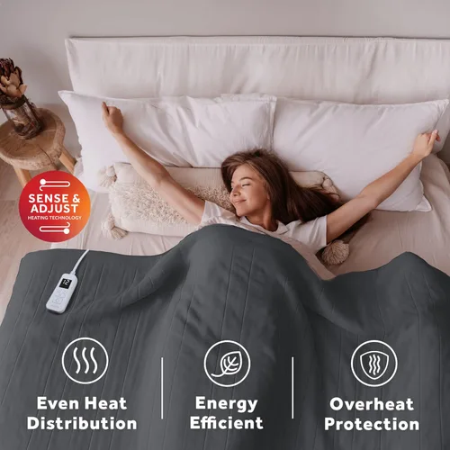 Miniatura 5 de Sunbeam Royal Ultra - Manta calefactora eléctrica de vellón tamaño matrimonial, 84 x 72 pulgadas, 12 ajustes de calor, apagado automático de 12