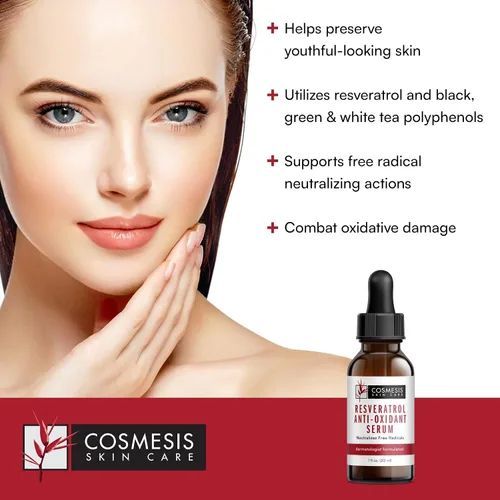 Miniatura 3 de Suero antioxidante de resveratrol - Combate el envejecimiento con antioxidantes de polifenoles y resveratrol del té - 1 fl oz - Cosmesis