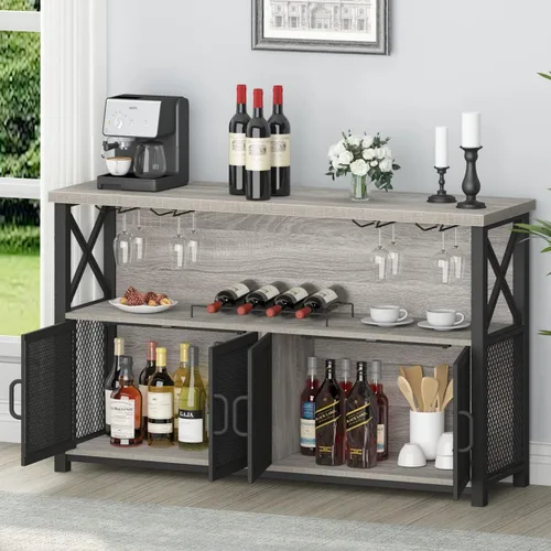 Miniatura 10 de LVB Licor Home - Armario de bar industrial para café para licor y vasos, aparador moderno de granja con estante de almacenamiento para vino, cocina