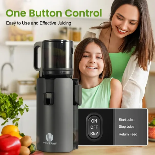 Miniatura 8 de Ventray Exprimidor de prensa en frío, máquina exprimidora lenta con canal de alimentación de 4.7 pulgadas de ancho para verduras y frutas enteras