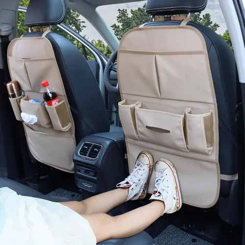 Miniatura 2 de Organizador de asiento trasero de automóvil para niños, bolsa de almacenamiento para asiento trasero de automóvil con 3 bolsillos, 2 soportes