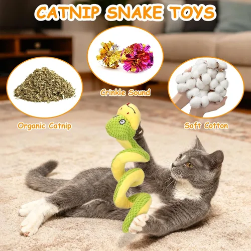 Miniatura 4 de Retro Shaw Juguetes para Gatos, Juguete de Gato Serpiente Crujiente de 14 Pulgadas con Hierba Gatera y Silvervine - Juguete Interactivo