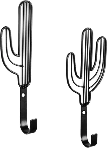 MyGift Ganchos de metal negro modernos montados en la pared con alambre Saguaro Cactus formas a juego para colgar sombreros, abrigos, toallas,