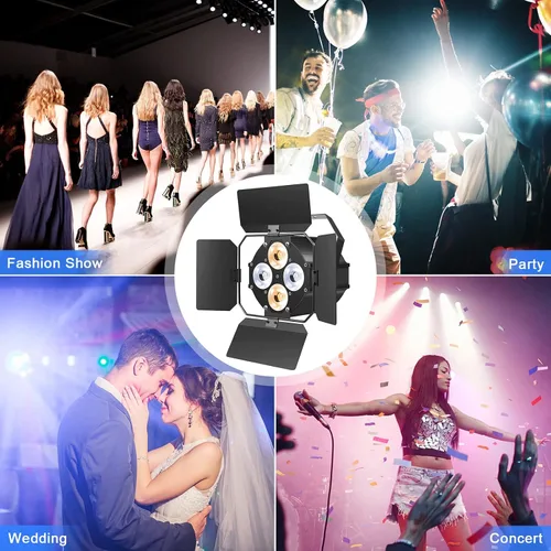 Miniatura 6 de Luces de escenario con puertas de granero, luces LED par con focos COB blancos cálidos y fríos, luz de par profesional con activación por sonido