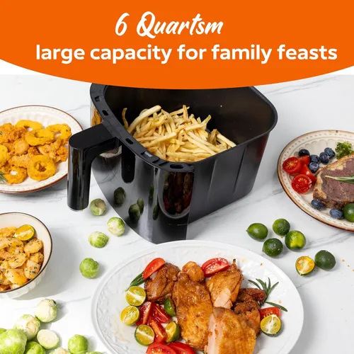 Miniatura 4 de Fullwill Freidora de aire 6QT con ventana visible, cesta antiadherente y apta para lavavajillas, freidora de aire multifunción 12 en 1, asar, Negro