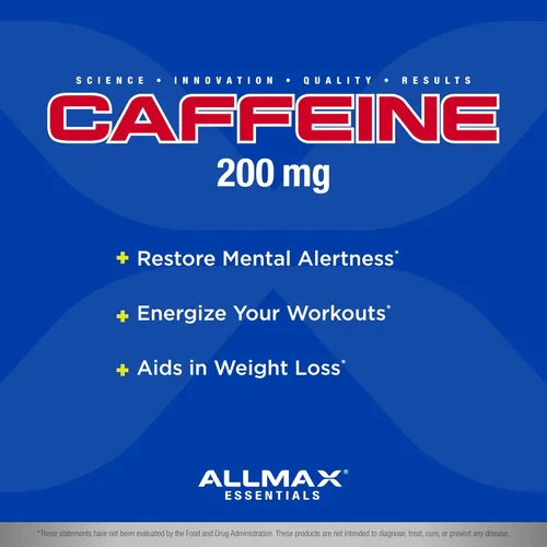 Miniatura 3 de ALLMAX Cafeína - 100 Tabletas - Aumenta el estado de alerta mental, la concentración y la energía - Vegano - 100 porciones