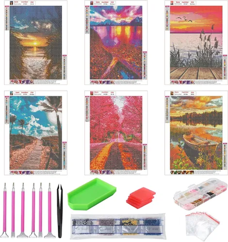 Miniatura 3 de abcGoodefg Kit de pinturas de arte de diamantes, 6 paquetes, kits de arte de diamantes 5D para adultos, juego de paisaje, pintura redonda de taladro