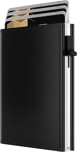Miniatura 13 de QLD Cartera minimalista para hombres – Bloqueo RFID [inteligente y práctico] Soporte de tarjeta delgado triple plegable Carteras de metal