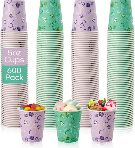 TV TOPVALUE Paquete de 600 vasos de papel de 5 onzas, tazas de baño, vasos desechables coloridos, mini vasos para enjuague bucal, taza para beber 5