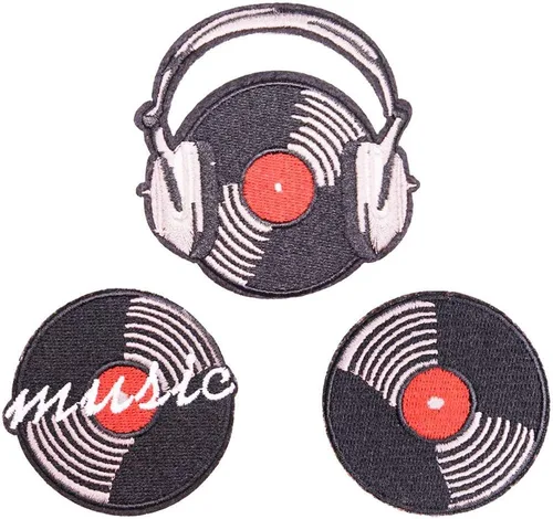 U-Sky Parches bordados para coser o planchar | Discos de vinilo y auriculares Diseño temático musical | Retro amantes de la música | DJs entusiastas