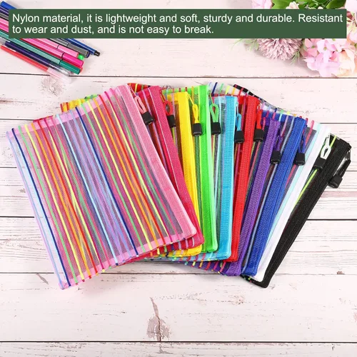 Miniatura 5 de YOKIVE Paquete de 6 bolsas de malla para cosméticos, estuches de nailon A5 Coloridas bolsas de maquillaje con cremallera para organizar viajes