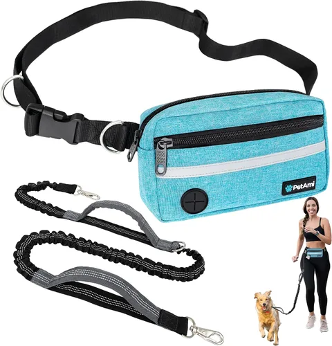 Miniatura 12 de PetAmi - Correa de perro manos libres para correr y caminar, con cinturón con cremallera y dispensador de bolsas para excrementos, asas acolchadas