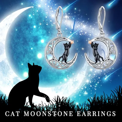 Miniatura 57 de Aretes colgantes de plata de ley con diseño de árbol de la vida, flor, abeja, animales, gato, colibrí, piedra lunar, turquesa, aretes con cierre
