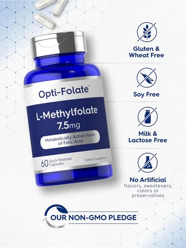 Miniatura 5 de Carlyle L Metilfolato 7.5 mg 60 cápsulas Optimizado y activado Sin OMG, sin gluten Folato de metilo, 5-MTHF por Opti-Folate