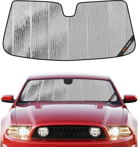 Miniatura 14 de Protección solar para parabrisas Pigenius para Ford Mustang 2015-2023 sin cámara montada en el espejo retrovisor - Metálico Plateado metálica