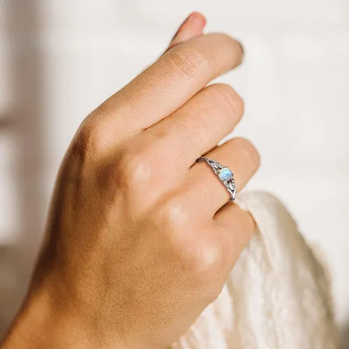 Miniatura 5 de Angol Anillo de plata de ley auténtica con piedra lunar arcoíris para mujer, anillo de pulgar minimalista con caja