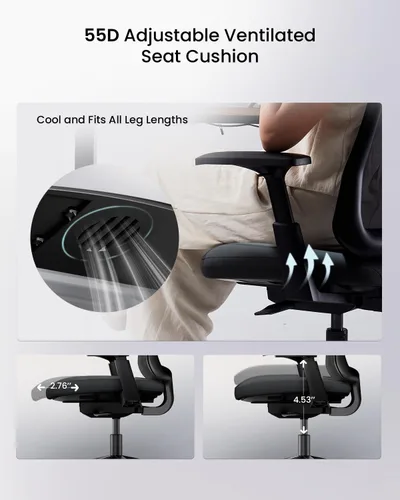 Miniatura 5 de ProtoArc Silla de oficina ergonómica – Silla de malla flexible para mujer, asiento deslizante de espuma, reclinable de 125°, sillas de escritorio