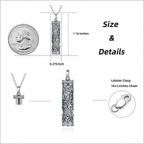 Miniatura 164 de Collar con colgante de urna de cenizas de cremación y árbol de la vida para mujer, plata de ley US1