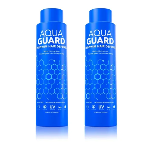 Miniatura 10 de AQUA GUARD Defensa del cabello antes de nadar Tamaño familiar, resultados familiares Previene daños por cloro + suaviza el cabello mientras