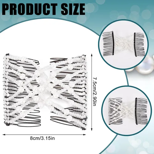 Miniatura 2 de NICENEEDED 4 peines mágicos para el cabello, pinzas elásticas con cuentas dobles para cabello rizado, grueso y fino, perlas, horquillas