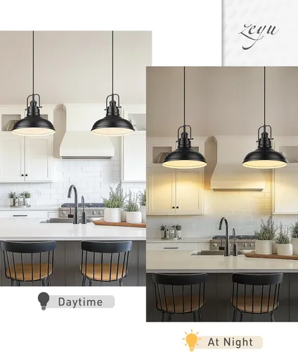 Miniatura 4 de zeyu Lámpara colgante industrial de 1 luz, lámpara colgante de 11 pulgadas para isla de cocina, pantalla de cúpula de metal en acabado negro mate