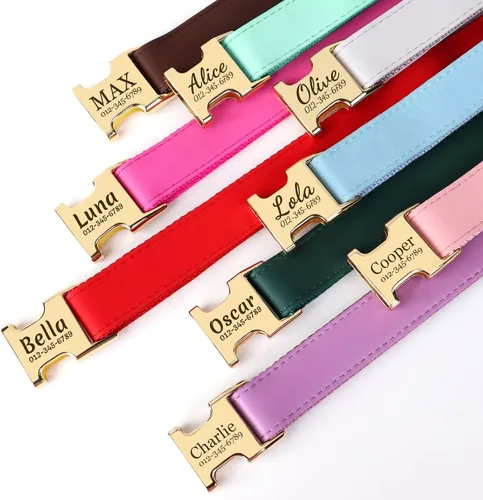 Miniatura 8 de PET ARTIST Collares de perro personalizados, collar de perro rosa grabado personalizado con etiqueta de nombre silenciosa, hebilla dorada