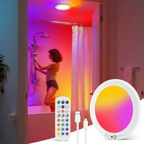 Miniatura 14 de wowatt: lámpara de techo recargable operada por batería, luz de sensor de movimiento para interiores, lámpara de ducha inalámbrica con mando a