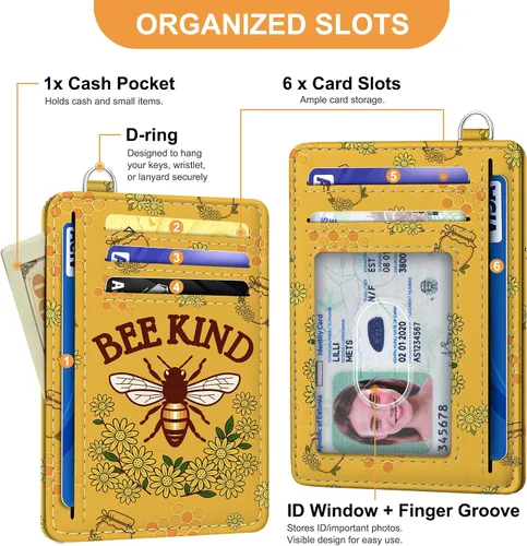 Miniatura 4 de SEAVILIA Tarjetero de crédito para mujer, cartera RFID para mujer, tarjetero de bolsillo frontal delgado y minimalista, bonito estuche delgado