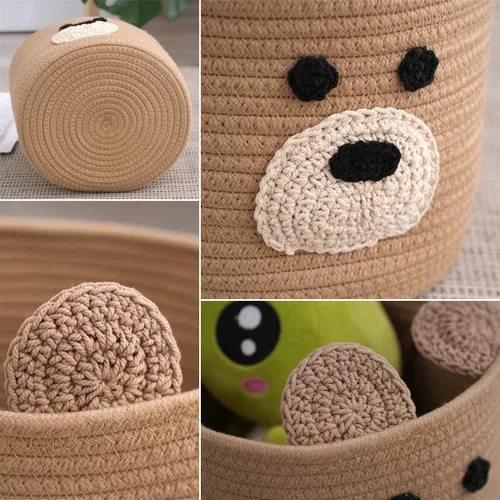 Miniatura 6 de Cestas de lavandería Bear, cesta de almacenamiento con asas, cesta decorativa para sala de estar, cesta de almacenamiento tejida para juguetes, Gris