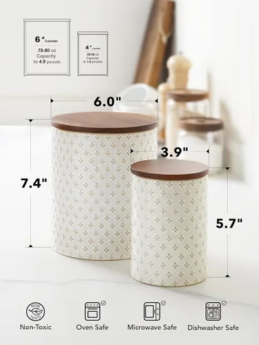 Miniatura 10 de LE TAUCI Juego de recipientes de cerámica para café con tapas herméticas, tarros decorativos de almacenamiento de alimentos para azúcar, harina