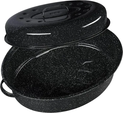 Miniatura 6 de Granite Ware Tostador ovalado cubierto de 19 pulgadas, capacidad de 20 libras, utensilios de cocina de acero esmaltado, apto para lavavajillas y sin
