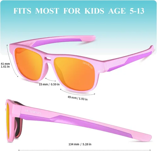 Miniatura 2 de Lentes de sol polarizados para niños, marco flexible TPEE 100% protección UV para niños y niñas de 5 a 13 años