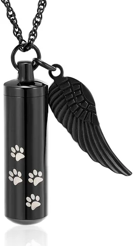 Miniatura 9 de shajwo Joyería de cremación, collares de urna con estampado de pata para cenizas humanas de mascotas, colgante de urna cilíndrica, recuerdo, collar