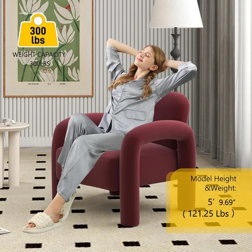 Miniatura 3 de Silla de acento moderna, sillón tapizado de terciopelo cómodo, silla de tocador acogedora, sofá individual, silla de barril acolchada para leer