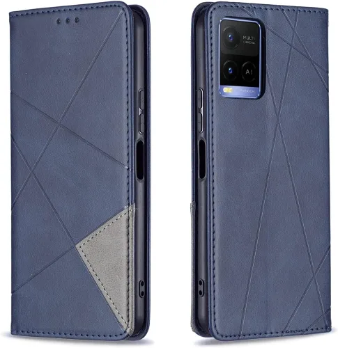 Miniatura 10 de Funda con tapa para Vivo Y11, Y15, Y12 e Y17, diseño de rombos de piel sintética, con función atril, cierre magnético, para Vivo Y11/Y15/Y12/Y17
