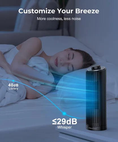 Miniatura 5 de Abolee Ventilador de torre, ventilador de escritorio de 23 pies/s, ventilador de mesa oscilante de 70° para dormitorio, ventilador de mesa de pie