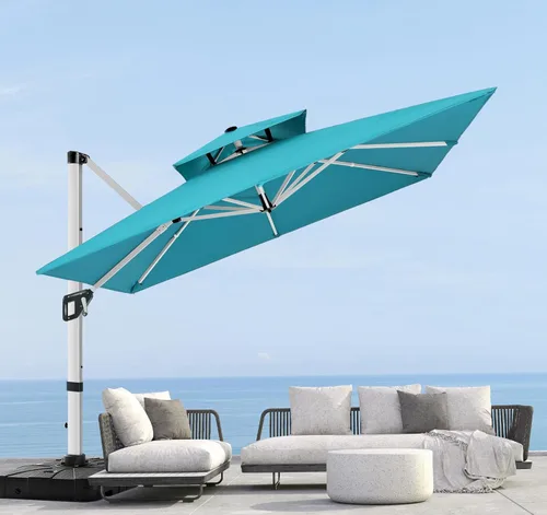 Miniatura 13 de ABCCANOPY Patio Umbrella Cantilever Double Top Outdoor Offset Umbrella with 360° Rotation