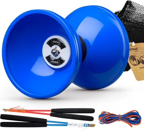 MAGICYOYO Pro Triple Bearing Diabolo Tamaño mediano 5" Azul. Juguete Yoyo chino Diabolo de alto rendimiento con 2 pares de palos de carbono + 2