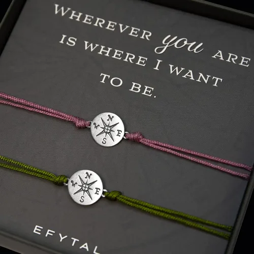 Miniatura 2 de EFYTAL Pulseras para parejas, pulseras de pareja de brújula para novio y novia, regalos de relación a larga distancia, pulsera de promesa, pulseras