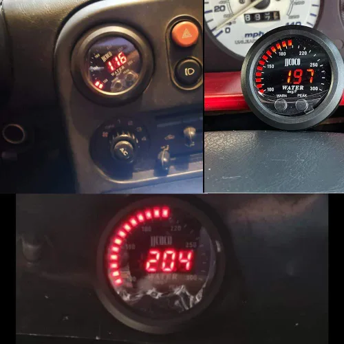 Miniatura 7 de Medidor de temperatura de agua universal de 52 mm, 100-300F (38-150C), electrónico, digital, LED, rojo, DC12V/24V, para automóvil, con adaptador