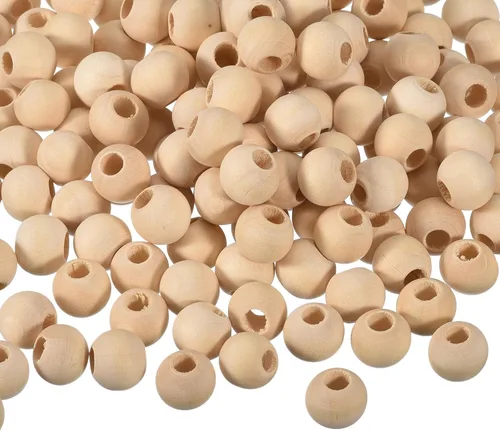 uxcell 200 cuentas espaciadoras de madera natural de 0.472 pulgadas, agujero grande de 0.118 pulgadas, cuentas redondas de madera sin terminar para